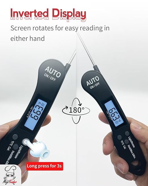 5 PCs Digital Food Thermometer with Fast 1-Second Reading, ±1°F Accuracy, -58°F to 572°F Range | Foldable Probe, Magnetic Back, Backlit LCD, Auto-Off for Grilling, Baking, Smoking
