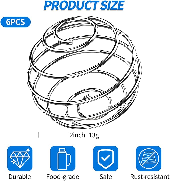 6 PCS Shaker Ball,Large Size 304 Stainless Wire Whisk ball for Mixing Powders,Protein Shakes,Drinks,Shaker Cup Mixer (2 inch)
