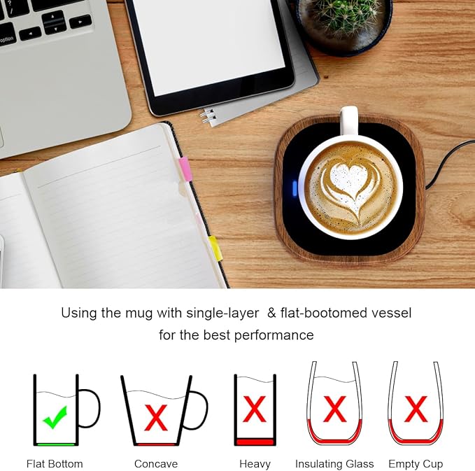 Coffee Mug Warmer for Desk - Wooden Auto Shut Off Drink Warmer for Milk Tea Water Cocoa - Smart Beverage Heating Candle Wax Plate