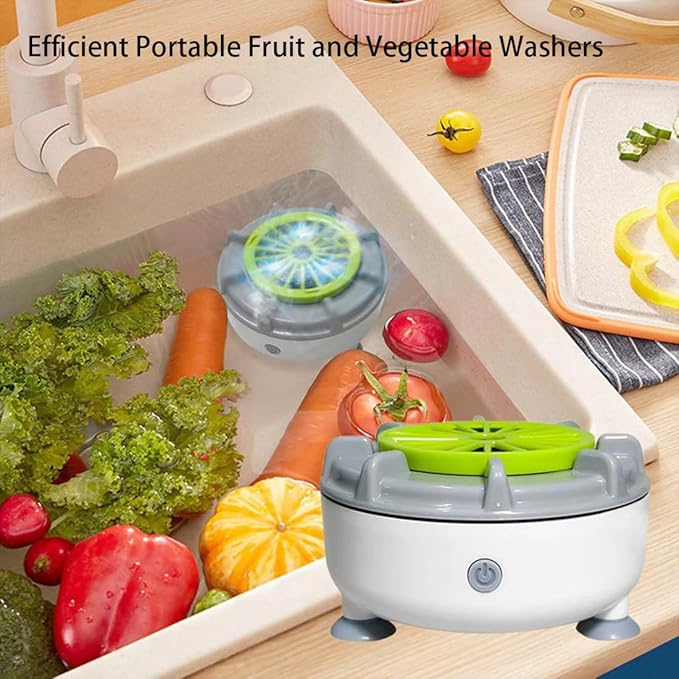 Efficient Portable Fruit and Vegetable Washers, Fruit and Vegetable Cleaning Machine, Electric Fruit Cleaner for Washing Fruits, Vegetables, Grain, Meat, Water-Proof & Wireless Charging (A)