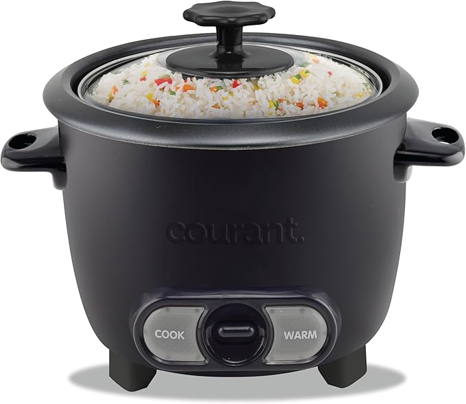 Courant Rice Cooker 8-Cup (Cooked), Removable Non-Stick Bowl, One Touch Rice Cooker, Black