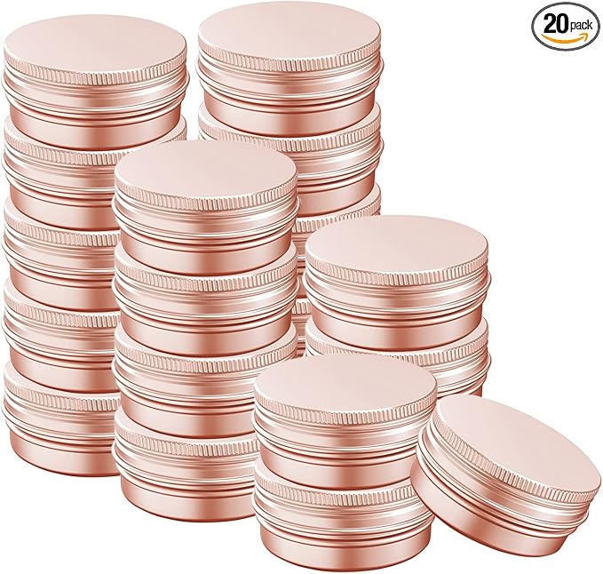 1 Ounce Aluminum Tin Jar with Screw Cap 30mL Tin Cans Refillable Containers for Cosmetic, Lip Balm, Cream, Lotion, Balms, Spices, Salve, Rose Gold 20 Pcs