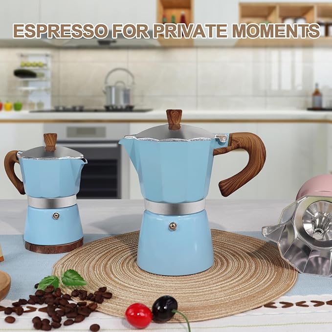 Aluminum 3 Cup 150ml Moka Pot Express Coffee Maker Stovetop Espresso Colorful Coffeemaker Italian Classic Style Brewing Greca Cafe Mocha Machine for Cafeteras Lover Camping Travel and Home Use 5oz