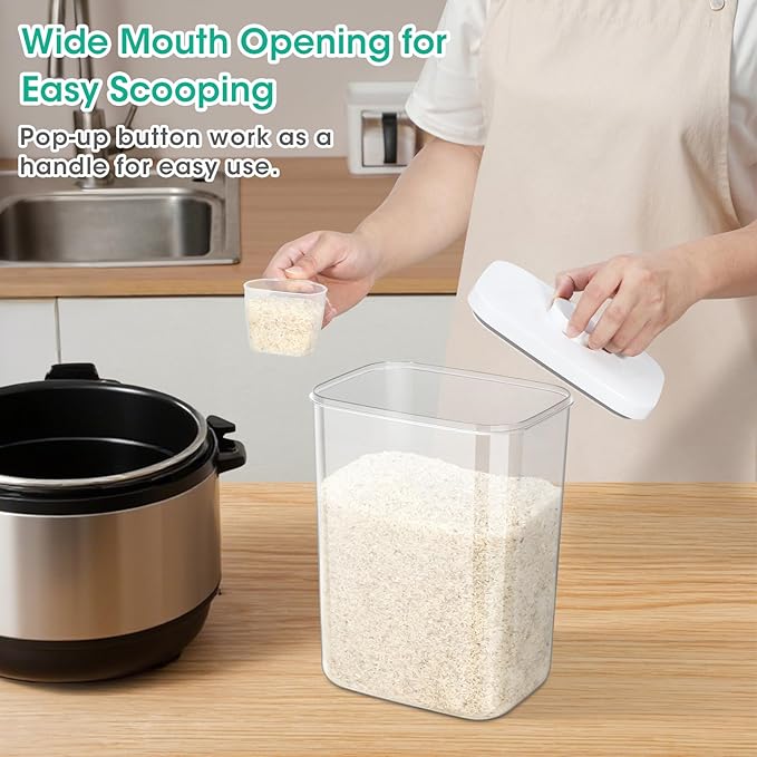 TBMax Rice Container -12 Lbs / 6 Qt Flour Storage Container with Airtight Pop Up Lid & Measuring Scoop for Flour, Cereal, Pet Dog Cat Food Storage, Kitchen Pantry Organization