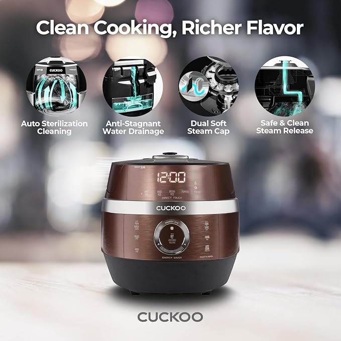 Cuckoo CRP-JHSR0609F Multifunctional and Programmable Electric Induction Heating Pressure Rice Cooker, 3-Language Voice Navigation, Intelligent Cooking Algorithm - 6 Cups, Made in Korea, Brown