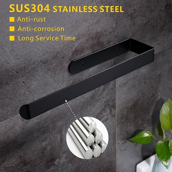 Self Adhesive Paper Towel Holder Under Cabinet Mount, 304 Stainless Steel Wall Mount Paper Towel Roll Rack for Kitchen Cabinet, Bathroom (Blakc)