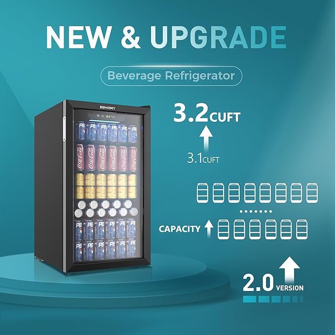 EUHOMY Beverage Refrigerator Cooler, 125 Can Mini Fridge with Glass Door for Soda Beer or Wine, Beverage Cooler for Home, Office, Bar with Adjustable Removable Shelves, Black