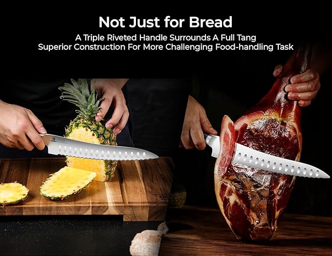 Piklohas Resharpenable Bread Knife for Homemade Bread, 8 Inch Serrated Sourdough Knife with Offset Handle, Innovative Wavy Edge for Clean Slices Crusty Bread, Bagels, Pineapple & Tomatoes, Gift Box