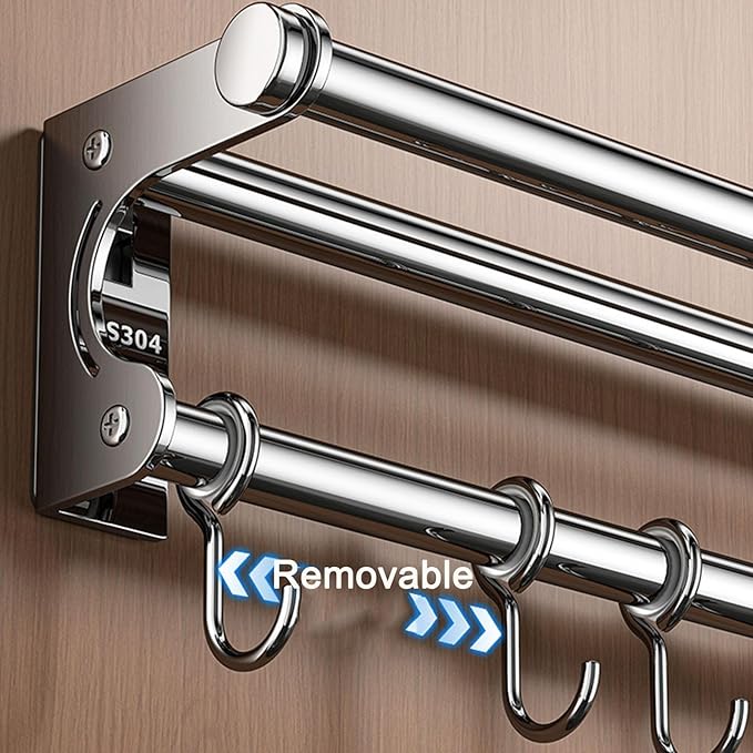 Hanging Wall Mount Knife Wall Mount,Kitchen Utensil Hanger,Space-Saving Kitchen Utensil Rack with Hooks,Kitchen Storage Shelf for Utensils Spatula Spoon, Easy to Clean (Black, 50CM+10Hook)