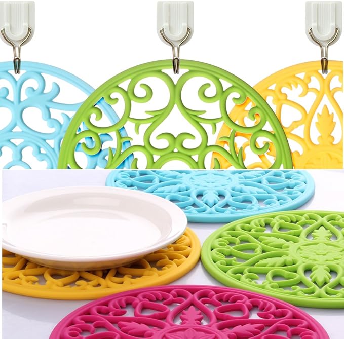 ME.FAN Trivets for Dishes/Pots/Pans, 3 Pcs Silicone Mats, Flexible/Durable/Non Slip Hot Pads to Protect Table and Counter Top (Blue)