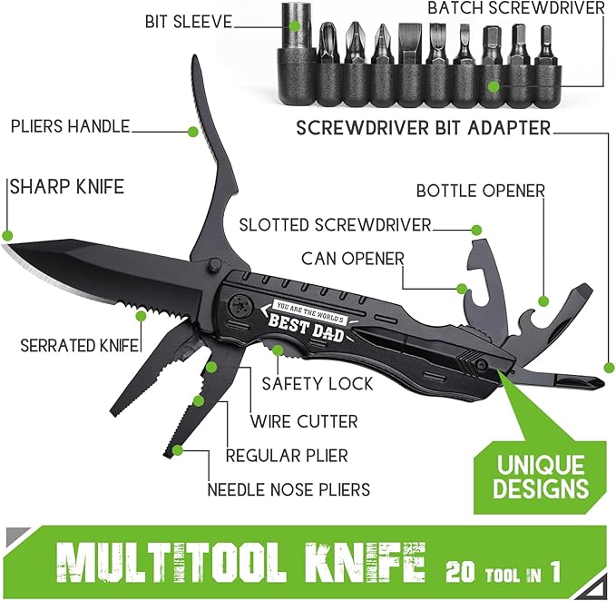Fathers Day Dad Gifts from Daughter Wife Son - Gifts for Dad, YOU ARE THE WORLD’S BEST DAD Multitool Knife - Dads Birthday Gift, Fathers Day Dad's Gift for Husband, Men - Christmas Dads Presents