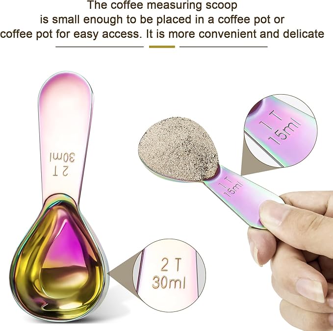 Safring Stainless steel coffee scoop 2-piece set (1 tbsp, 2 tbsp) durable Tablespoon, ergonomic measuring spoon, Suitable for small and large jars，short-handled spoon (colored)