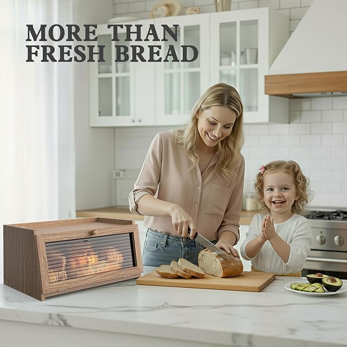 LOHASOK Bread Box for Kitchen Countertop Large Bread Box Farmhouse Bread Container Bread Storage with Window Bread Holder