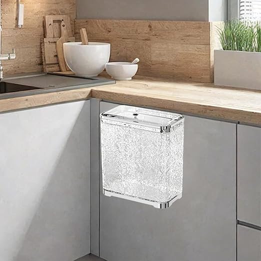 Bathroom Trash Can, Kitchen Hanging Trash Can Wastebasket Portable with Lid Small Over Cabinet Door Garbage Bin Waste Basket for Bathroom Kitchen(Argent)