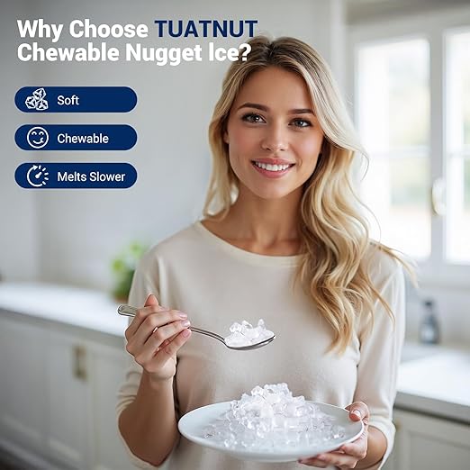 Nugget Ice Makers, 44lbs/24h Nugget Ice Maker Chewable Ice Ready in 5-10Mins, Self-Cleaning Stainless Steel Countertop Ice Maker for Home, Kitchen, Office, Party