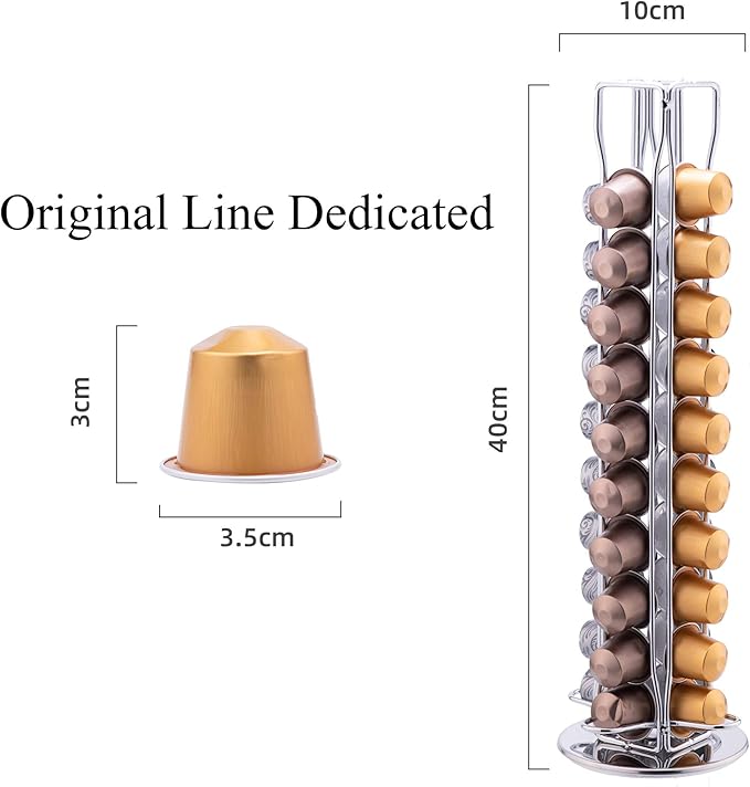 pigchcy Coffee Pods Holder for 40 Original Line Capsules, 360 Degrees Rotating Tower Design, Elegant Modern Chrome Finish, Compatible with Nespresso Capsules (Silver)