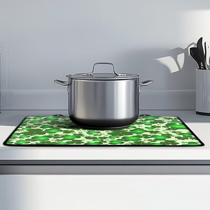 Green Leaf Stove Top Covers Glass Stovetop Cover Protector St.Patrick's Day Heat Resistant Glass Stove Cover Protector Cooktop Covers