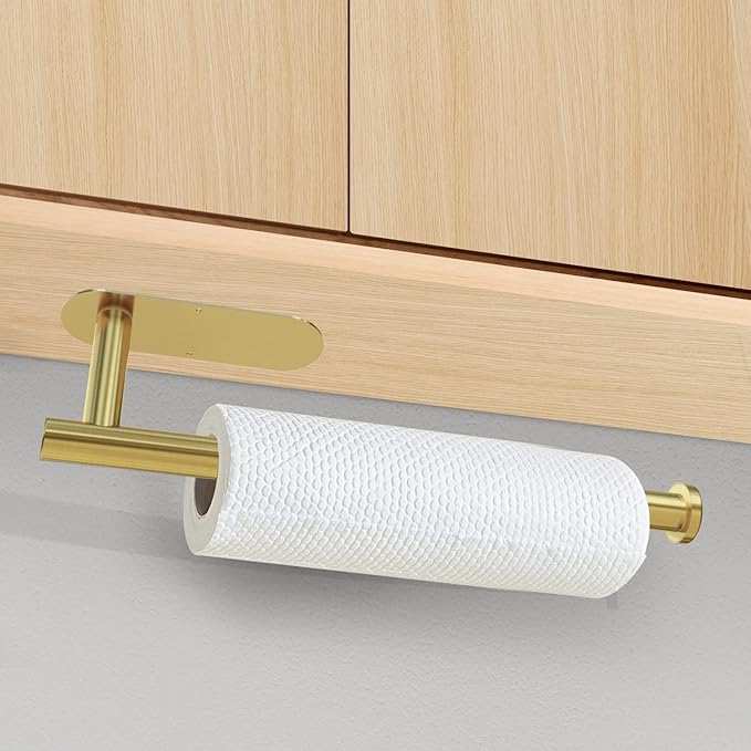 DEKAVA Paper Towel Holder Under Cabinet for Kitchen, Adhesive Paper Towel Holder Wall Mount, SUS304 Stainless Steel 13 inch(1,Gold)