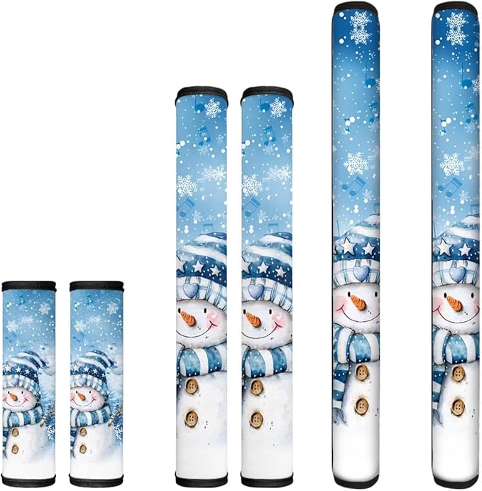 Home Kitchen Decorative Fridge Door Handle Covers Set of 6, Non Slip Kitchen Appliance Decoration for Fridge Dishwashers Microwave Christmas Snowman Blue
