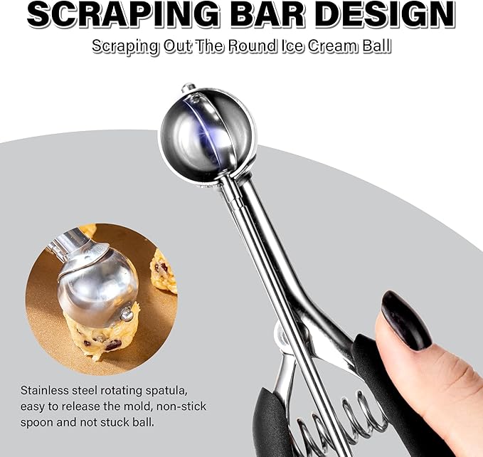Extra Small Cookie Scoop 1 tsp, Professional Stainless Steel Tiny Ice Cream Scoop 25mm, Melon Baller Scoop Good Soft Grips, Quick Trigger Release