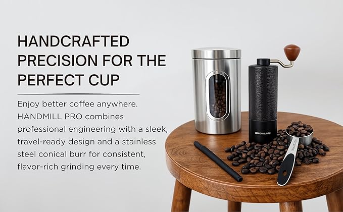 Manual Coffee Grinder - Adjustable Setting for French Press/Espresso Adjustable Setting for French Press/Espresso - (Storing tin + cleaning brush + measuring scoop)