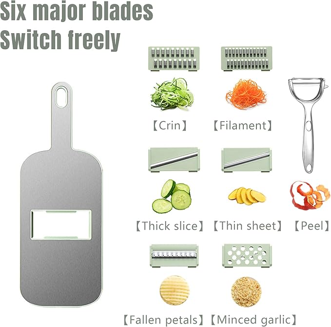 Multifunctional Mandoline food Slicer & Vegetable Chopper with Container – 6-in-1, mandolin, Cutter, Grater, Potato Slicer, Tomato Cutter, Cabbage Shredder & Fruit/Veggie Shredder -Safe & Easy to Use