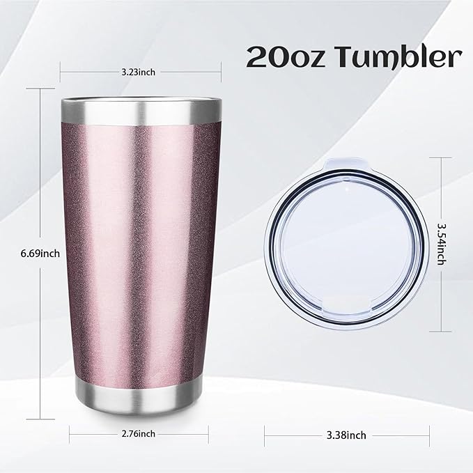 StarSpeed 20oz Tumbler Bulk with Lid, Stainless Steel Insulated Tumblers Double Wall Vacuum Insulated Travel Mug, Powder Coated Coffee Cups for Hot and Cold Drinks(Rose Gold,1)