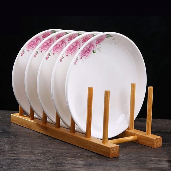 Kunovo Bamboo Dish Rack,Pot lid/Plate/Cutting Board Organizer for Kitchen cabinets,Bottle Drying Holder