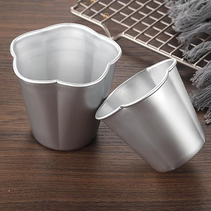 6 Packs Popover Pan, Aluminium Pudding Tin Cup Baking Maker, Individual Muffin Chocolate Molten Brownie Tumbler Raspberry Souffle Cupcake Moulds - Five-Petaled Flower Pudding 3"x 2.4"