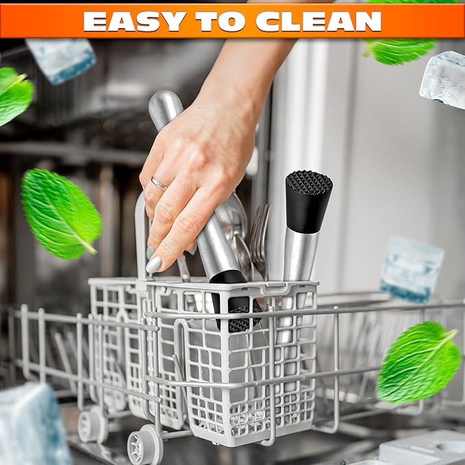 2 Pcs Bar Muddler for Cocktails - 8" Stainless Steel Muddler for Lemonade with Glass-Safe Grooved Nylon Head, Dishwasher Safe - Lemonade Stand Supplies for Mojitos, Citrus, Mint, Herb & Fruit Mixing