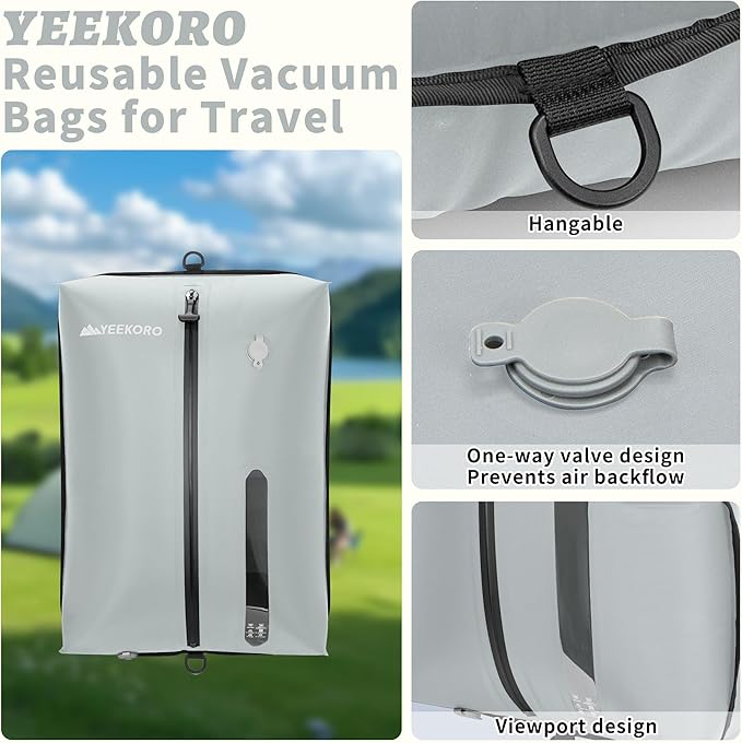Vacuum Bag for Travel, Professional IPX8 Waterproof Reusable Vacuum Compression Bags for Travel Suitcases, Durable Space Saver Bag(1 Large,No Pump)