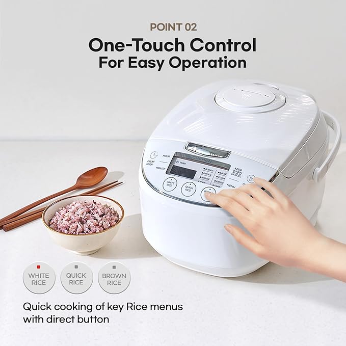 CUCHEN CRM-G0601WUS | 6 Person | Micom Rice Cooker 6 Cup (Uncooked), 1.4Quarts | 12 Cup (Cooked) Slow Cooker and Warmer | Direct Touch control | Nonstick Inner Pot | Delay Timer