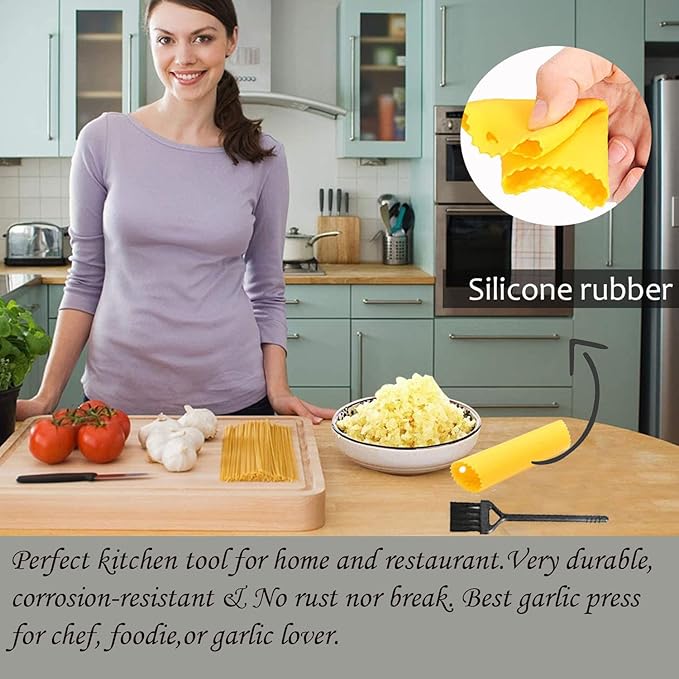 Angel’s Peel Lounge Garlic Peeler Tube Set (Silicone Peeler and Cleaning Brush), Roller Garlic Peeling Kitchen Tool – Easy Cleaning and Dishwasher Safe