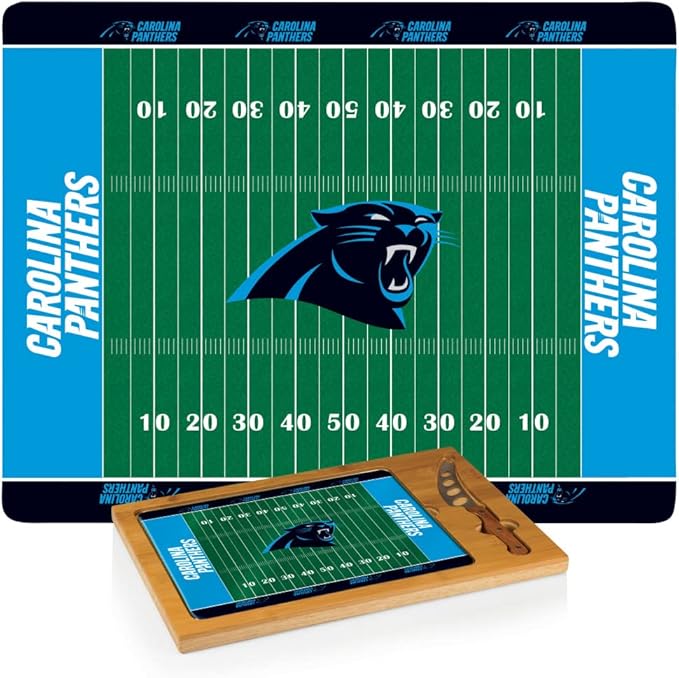 PICNIC TIME NFL Football Field Icon Glass Top Cutting Board & Knife Set, (Parawood & Bamboo)