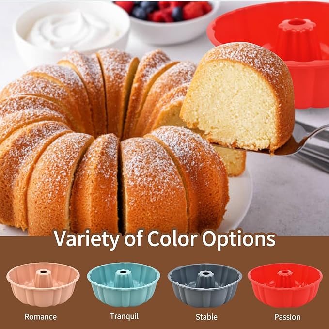 PADELE 2 Pack Silicone Cake Pan Nonstick,10 Inch, Silicone Cake Molds,Pound Cake Pan, Baking Cake Pan for Jello,Gelatin,Cake,Brownie and Bread（Pink+Blue）