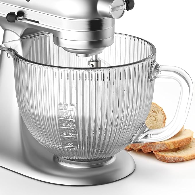 Cofun Glass Mixer Bowl for Kitchenaid Tilt-Head Stand Mixers 4.5-5 Quart, 5 qt Mixing Bowl Replacement for Kitchen aid with Measurement Markings,Handle
