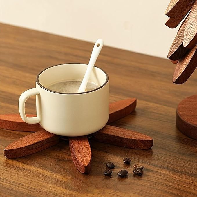 Natural Wood Tree Trivet Set, 𝐍atural Tree Trivet Set - 4 Wooden Trivets,4 Wooden 𝐓rivets & 1 Stand Like a Christmas Trees,for Hot Dish,Pot,Bowl,Teapot,Hot Pot Sets (Natural Wood 3 Trivets,1set)