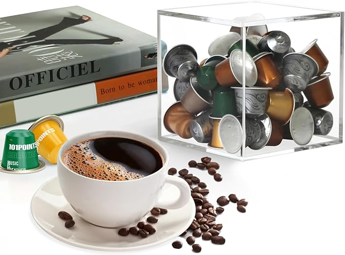 Coffee Capsule Storage Box Coffee Pod Holder Organizers Accessories Anti Dust Durable Clear Acrylic Box for House and Office Use, Transparent, 5x5 In