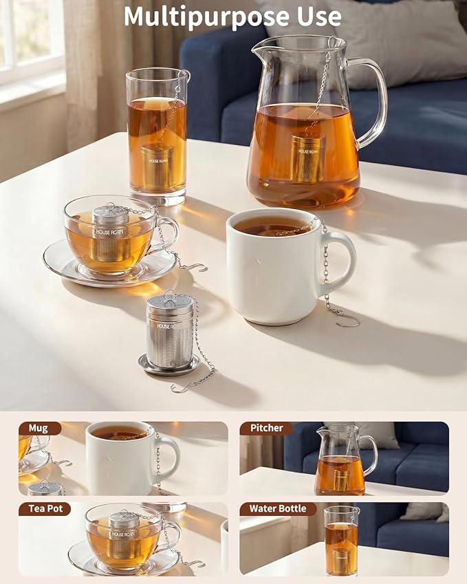 House Again 2 Pack Tea Infusers, Extra Fine Mesh Tea Strainers for Loose Tea, Updated Slim Threaded Lid & 304 Stainless Steel, Loose Leaf Tea Steeper for Brew Tea Spices & Seasonings