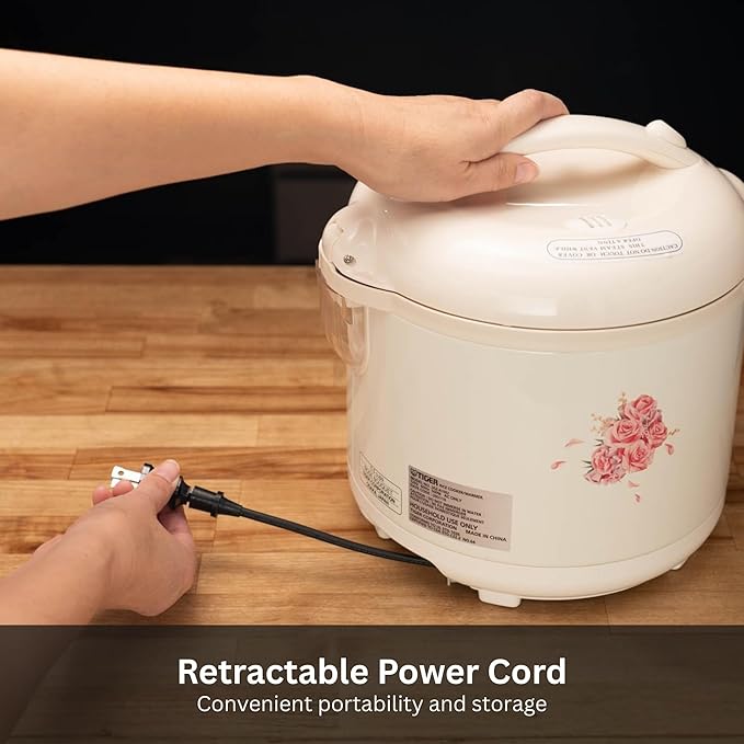 Tiger JAZ-A10U-LF 5.5 Cup Capacity White Rice Cooker with Non-Stick Inner Pot, Retractable Power Cord, and Keep Warm up to 12 hours (Flower)