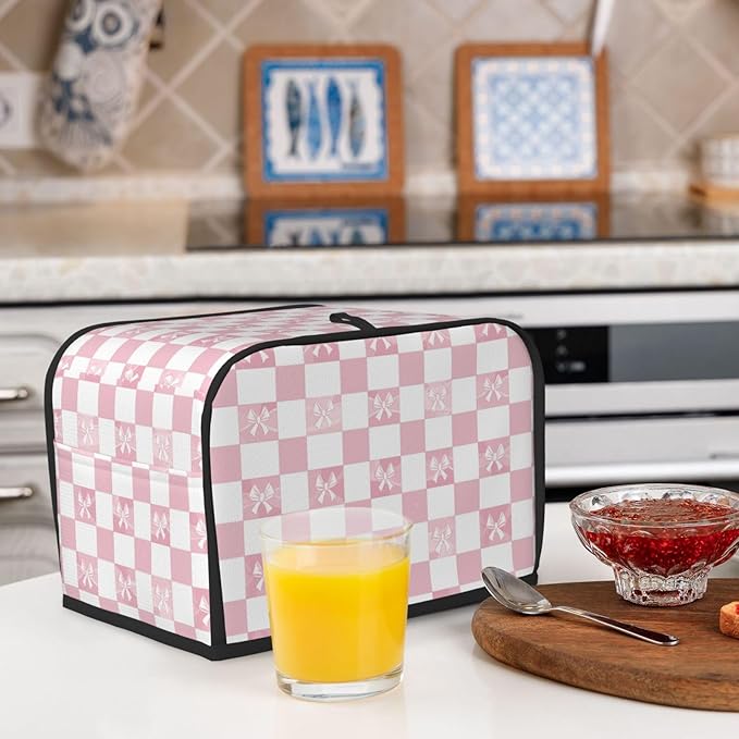 Toaster Cover 2 Slice Pink Check Bow Pattern Kitchen Small Appliance Covers with Pockets Dust and Fingerprint Protection