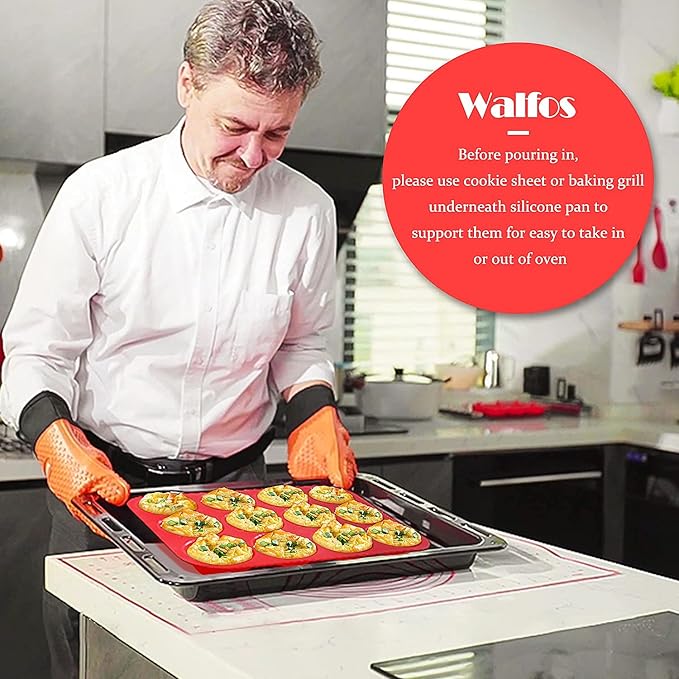 Walfos Silicone Muffin Pan - Cupcake Pans Set of 3, Including 24 Cups Mini Muffin Pans, 12 Cups Regular & 6 Cups Jumbo Muffin Pan, Pop Out Easily - BPA Free & Dishwasher Safe