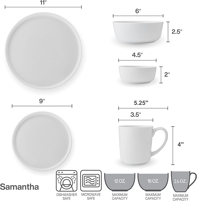Mikasa Samantha Bone China Lightweight Chip Resistant 40 Piece Dinnerware Set, Service for 8