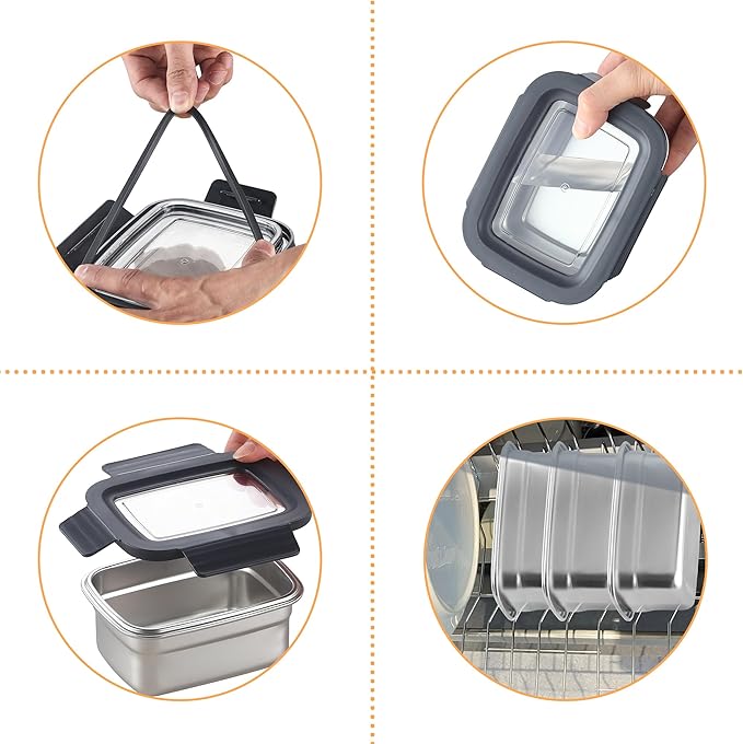 BEFOY Stainless Steel Food Storage Container with Lids Bento Lunch Box Leak Proof & Airtight for Kitchen Meal Prep freezer Reusable & Stackable Oven Dishwasher Safe (600 * 3)