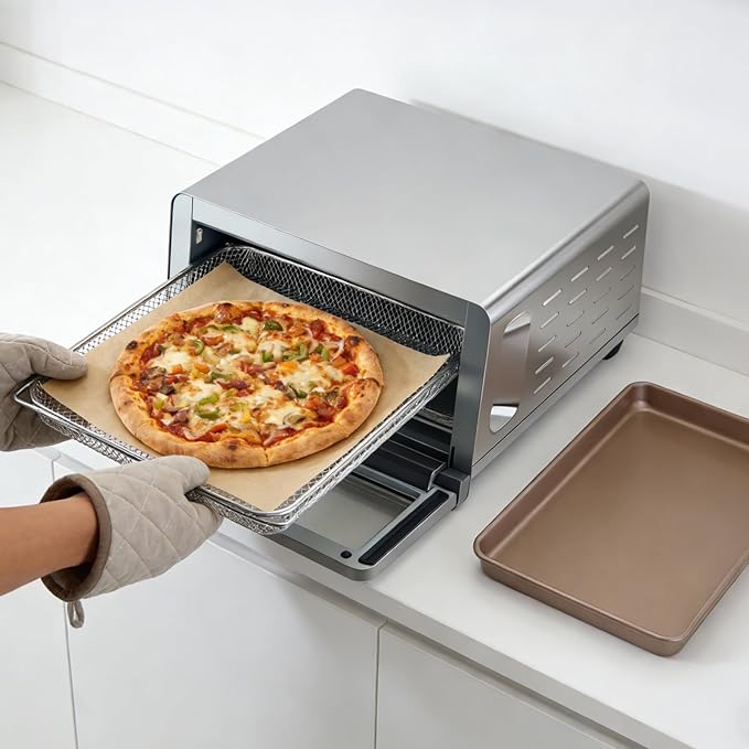 Air Fryer Accessories Compatible with Ninja Flip Air Fryer SP151, Crumb Tray with 4 Oven Liners, 100 PCS Parchment Paper Sheets, Air Fryer Basket and Baking Tray for Ninja Toaster Oven