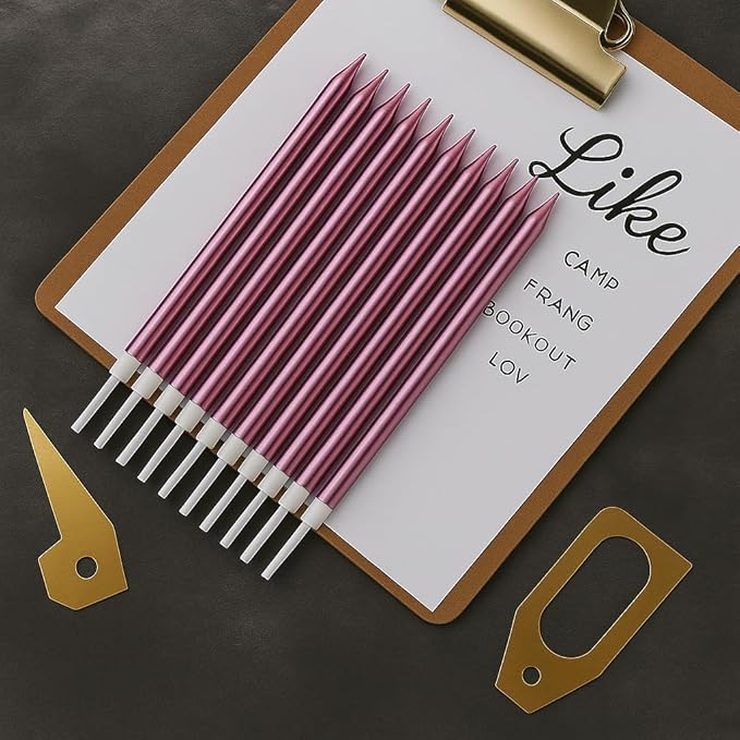 by Tugba Aydan - Pink Birthday Candles - 24 Count Long Thin Pink Birthday Candles for Cake, Metallic Cake Candle for Birthday, Party Candles