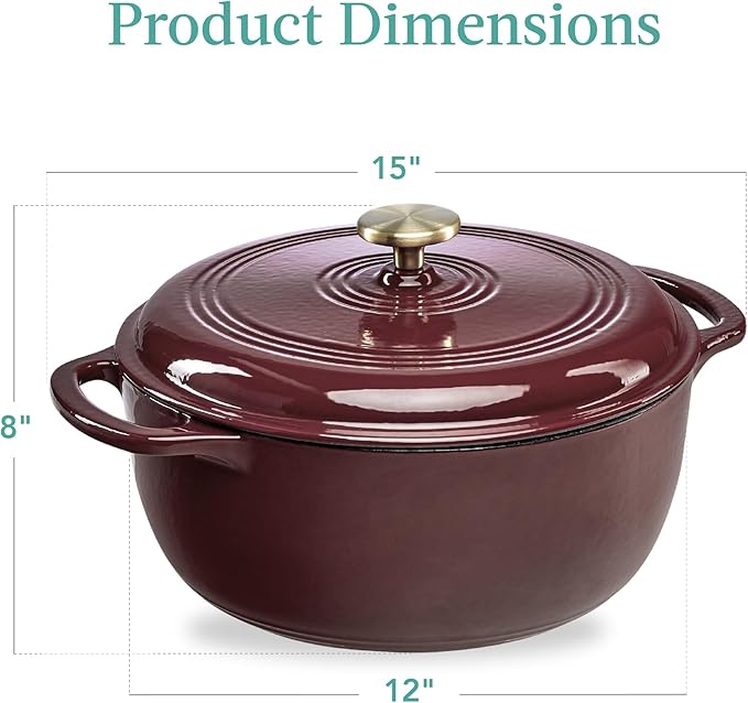 Best Choice Products 7.5 Quart Enamel Cast-Iron Round Dutch Oven, Family Style Heavy-Duty Pre-Seasoned Cookware for Home, Kitchen, Dining Room, Oven Safe w/Lid, Dual Handles - Cabernet Red