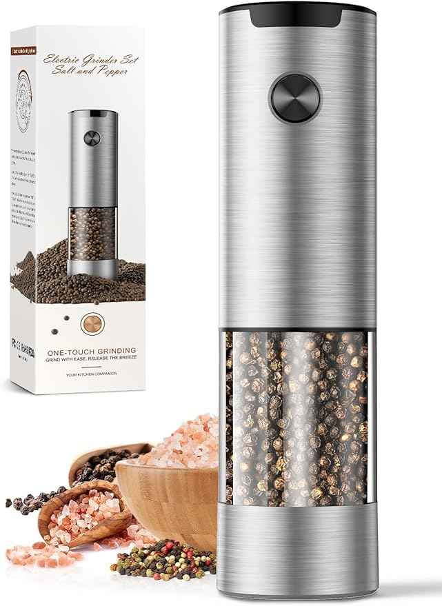 1 Pack Salt and Pepper Grinder-Electric Automatic Battery Pepper Mill Shakers Adjustable Coarseness Upgraded Larger Capacity with Led Kitchen Appliances Gifts for Women Men