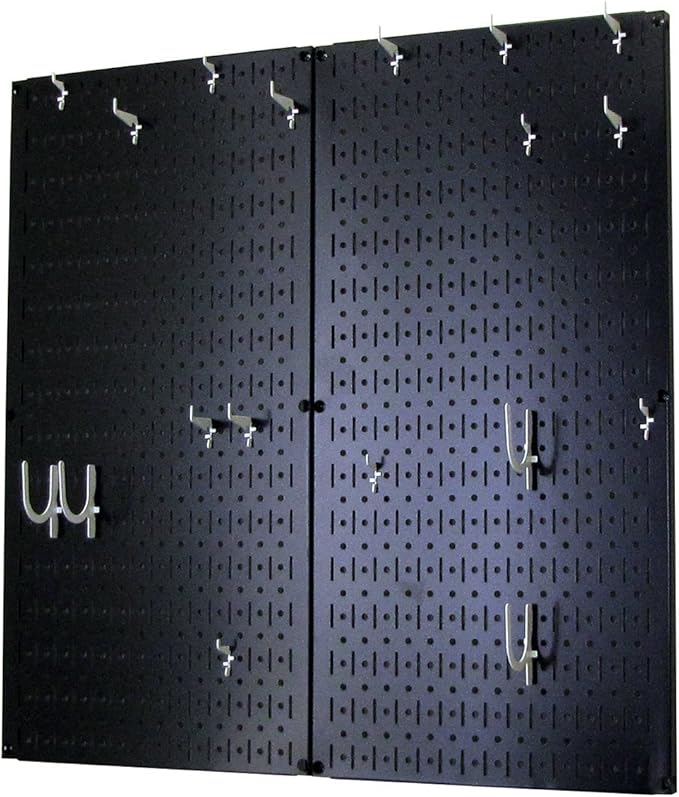 Wall Control Kitchen Pegboard Organizer Pots and Pans Storage Rack Organization Kit with Black Pegboard and White Accessories