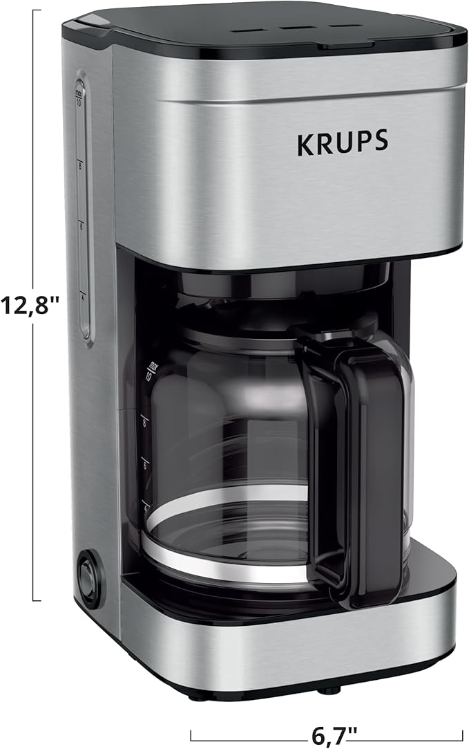 KRUPS Coffee Maker 10 Cups Simply Brew Stainless Steel Drip Coffee Maker,900 Watts-Coffee Filter,Drip Free,Dishwasher Safe Pot,Black & Silver,(Pack of 2)